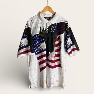Polo Shirt XL White Patriotic Eagle flag
